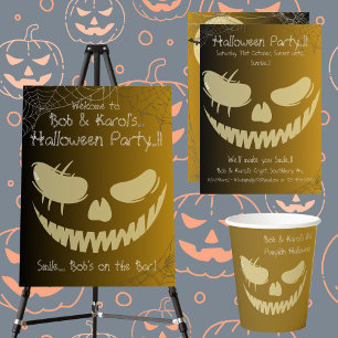 Evil Pumpkin Smile Halloween Party Round Paper Coaster