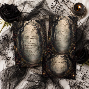 Invitation Mariage gothique sombre en forêt