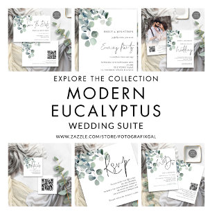 Carte D'accompagnement Elegant Sage Eucalyptus QR Code Détails du Mariage