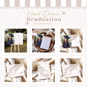 Invitation Main dessinée Illustrée Pink Graduation Party