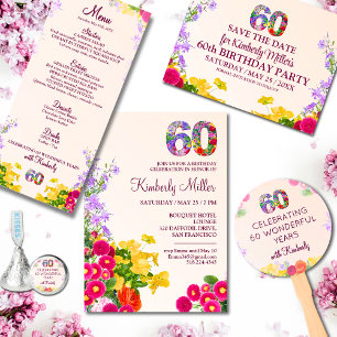60th birthday floral modern 60 years party announcement postcard
