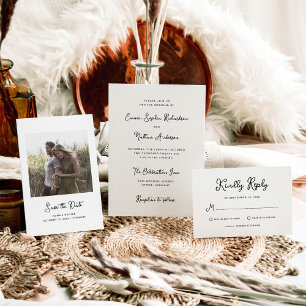 Sweet and Whimsical Simple Black and White Wedding RSVP Card