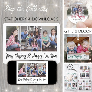 Any Text 4 Photo Simple Brushed Black Typography Holiday Card