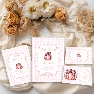 Pink Pumpkin Bow Girl Baby Shower Invitation