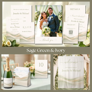 Sage Green and Ivory Wedding Place Card-Vegan Table Number