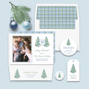 Chic Blue And White Christmas Tree Return Address