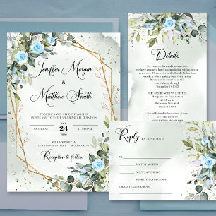 Elegant Light blue flowers eucalyptus gold wedding Napkin