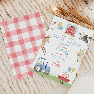 Cute Farm Animals Barnyard 1st Birthday Invitation