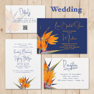 Bird of Paradise Orange Flowers Wedding Invitation