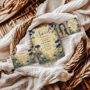 Photo Blue Cornflower Art Nouveau Sweet Sixteen Invitation