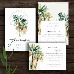 Tropical Watercolor Palm Trees Wedding Menu Card