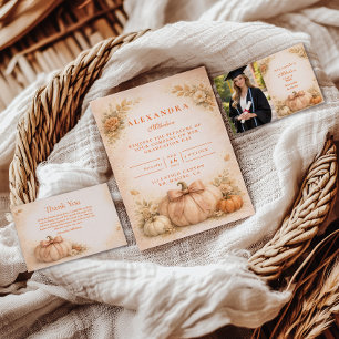 Photo Coquette Bow Pumpkin Fall Graduation Announcement