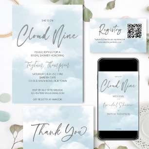She is on cloud nine bridal shower gift registry enclosure card