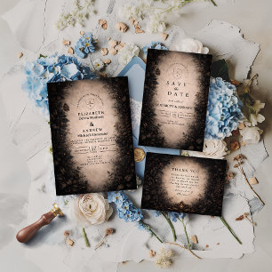 Midnight Botanical Gothic Wedding Invitation