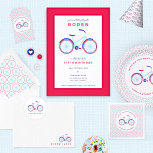 Modern Bicycle in Blue and Red Birthday Invitation