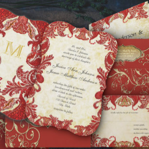 Medieval Renaissance Red Vintage Paisley Wedding Invitation