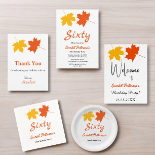 Elegant Fall Leaves Autumn Floral 60th Birthday Thank You Card
