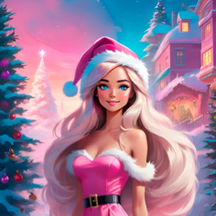Poster Belle fille de Noël rose 01