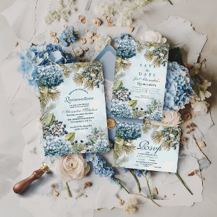 Winter Blue Floral Quinceañera Invitation