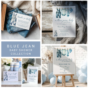 Modern Denim Blue Jean Clothesline Baby Shower Invitation