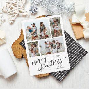 Simple 4 Photo Collage Script Merry Christmas Holiday Card