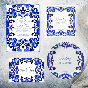 French Blue Mediterranean tiles qr gift registry Enclosure Card