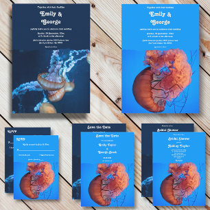 Elegant Navy Blue Jellyfish Nautical Bridal Shower Invitation