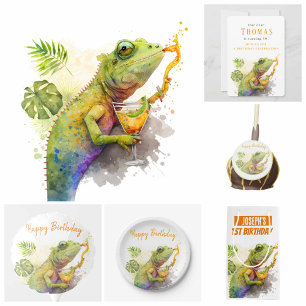 Watercolor Chameleon - Birthday Invitation Card
