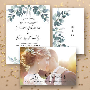 Chic Watercolor Eucalyptus Bloom Wedding Invitation