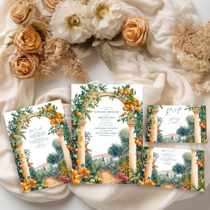 Chic Lemon Mediterranean Summer Wedding All In One Invitation