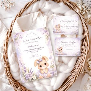Lavender Bunny Floral Baby Shower Invitation