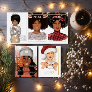 Stylish African American Cozy Christmas Lights Foil Holiday Card