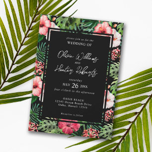 Invitation Tropical Floral Green Palm rose Hibiscus Mariage