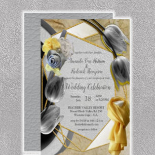 Invitation Tulipes gris et jaunes sur texture