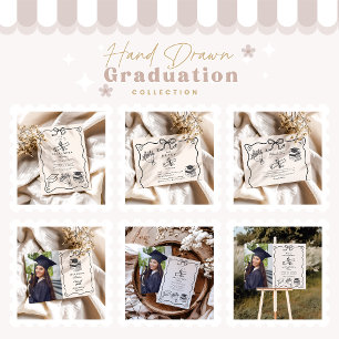 Photo Hand Drawn Illustrated Black & White Grad Announcement