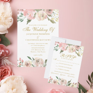 Elegant Blush Pink Gold Floral Wedding Meal Choice RSVP Card