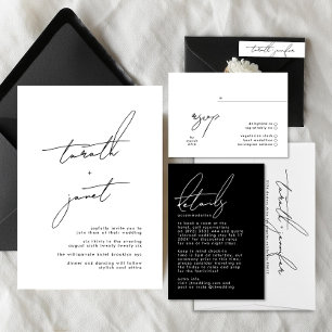 Elegant NAMES   Stylish Black & White Wedding Invitation