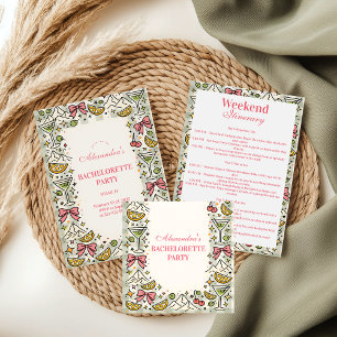 Coquette Pink Mountains and Martinis Bachelorette Classic Round Sticker