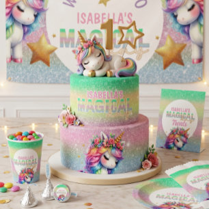 Glitter rainbow unicorn birthday Invitation
