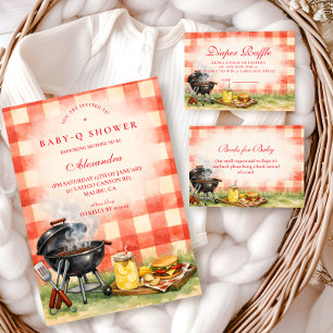 Red Gingham Baby Q Diapper Raffle Enclosure Card