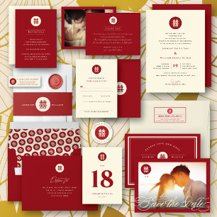 Simple Circle Double Happiness 囍 Chinese Wedding RSVP Card