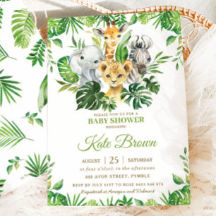 Jungle Safari Animals Greenery Nuetral Baby Shower Invitation