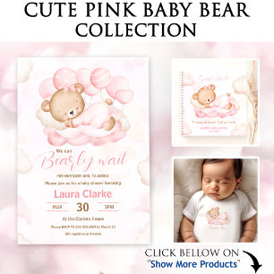 Newborn Baby Girl Name Pink Bear Wrapping Paper