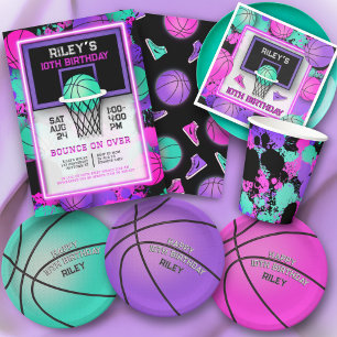 Serviette En Papier Neon Basketball Baskets & Paint Splatard Anniversa