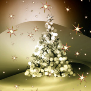Return Address Christmas Golden Tree Shiny Stars 