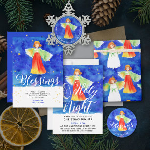 Holy Guardian Angel Blessing Christmas Watercolor Invitation