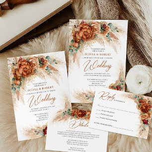 Burnt orange flowers pampas eucalyptus we still do invitation