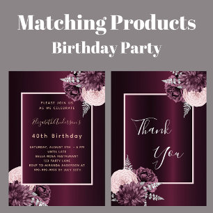 Burgundy pink floral budget birthday invitation flyer