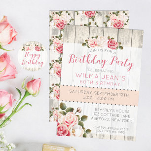 Shabby Chic Roses Rustic Wood Happy Birthday Classic Round Sticker
