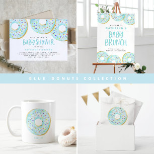 Cute Blue Watercolor Doughnuts Boy Baby Sprinkle Invitation